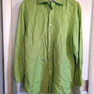 Men's Express Classic Fit M Button-up shirt Green with Plaid cuffs on sleeves